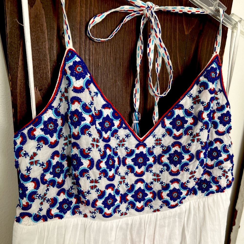 Pia Pauro Beaded Red, White and Blue Halter Dress (S)